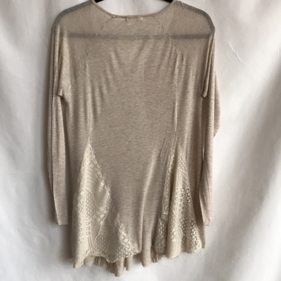 Steezyer semi-sheer cream Boho-style top with lace insets, raw hem, size S - Picture 5 of 7